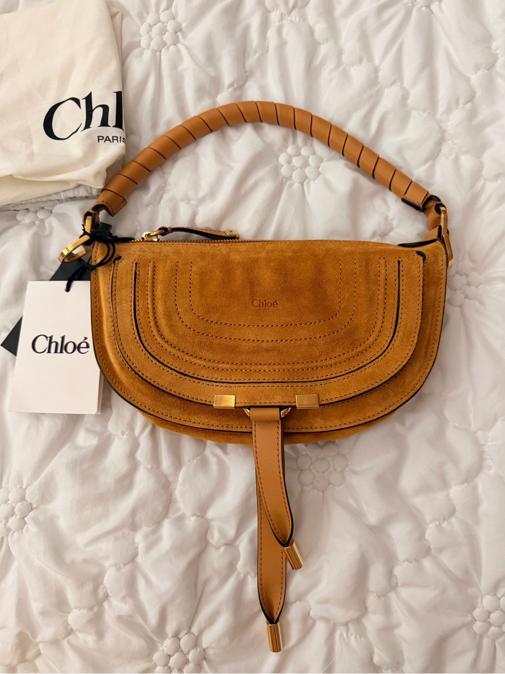 Chloé Marcie Mini Camera Bag in Cognac Suede